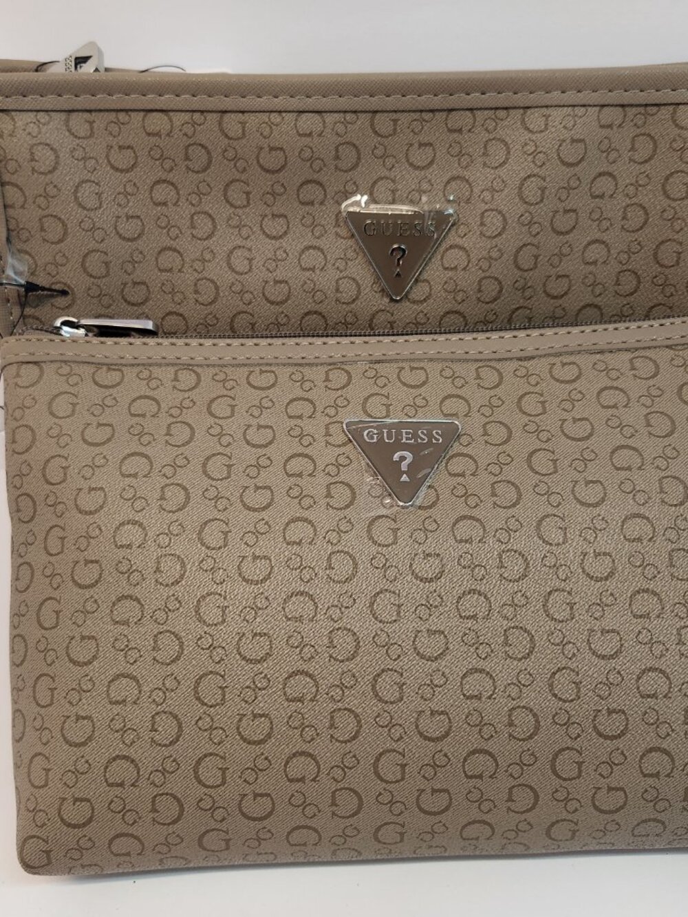 GUESS 2 Pc Cosmetic Bag Set Logo Print Travel Makeup Toiletry Pouch NWT